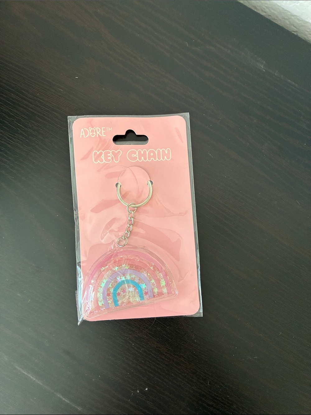 Adore Pink Glitter Rainbow Key Chain